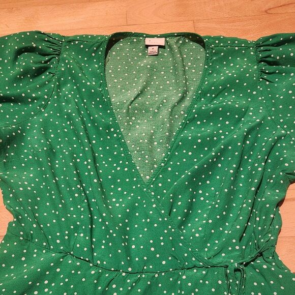 2/$15 A New Day Green Wrap, Vneck Dress White Polka Dots, Size M - Picture 2 of 8